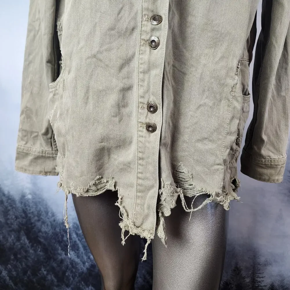 Free People Moonchild Army Green Denim Shirt / Utility Jacket | Women's XS